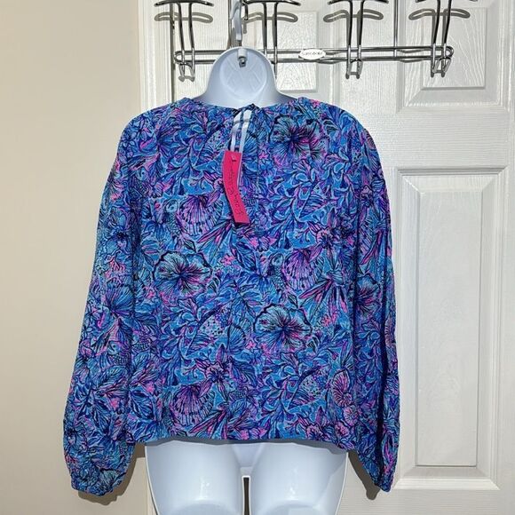 NWT Lilly Pulitzer Rilynn Long Sleeve Breakwater Blue Shells N Bells Top Size XS - Picture 7 of 12